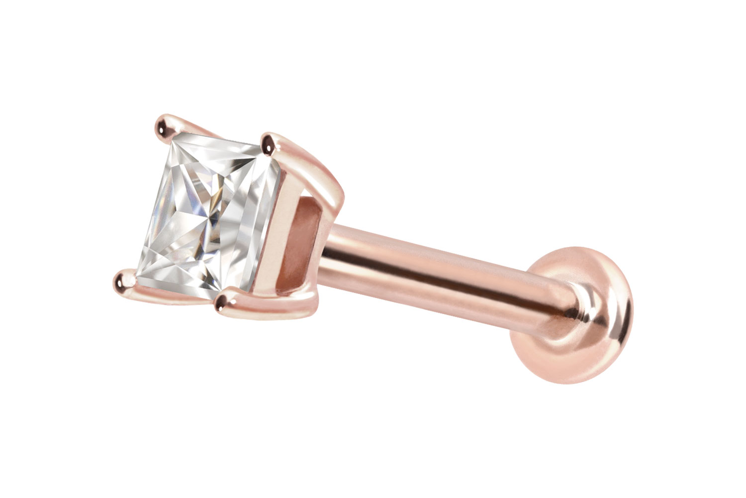 14 Karat Gold Labret Piercing mit Push Fit MOISSANIT-QUADRAT